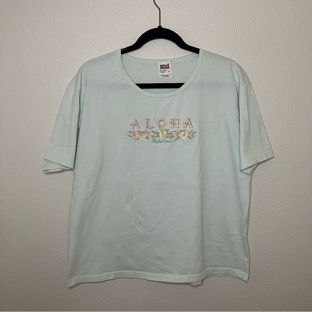 pastel blue embroidered Hawaii t-shirt